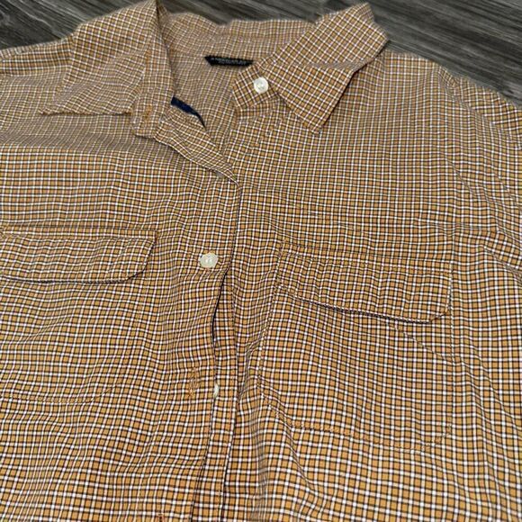 American Eagle Kids size large orange plaid button up - Picture 2 of 4